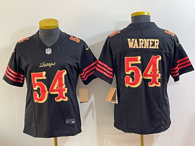 Women 2026 San Francisco 49ers #54 Warner Black gold Nike Limited NFL Jersey style 001